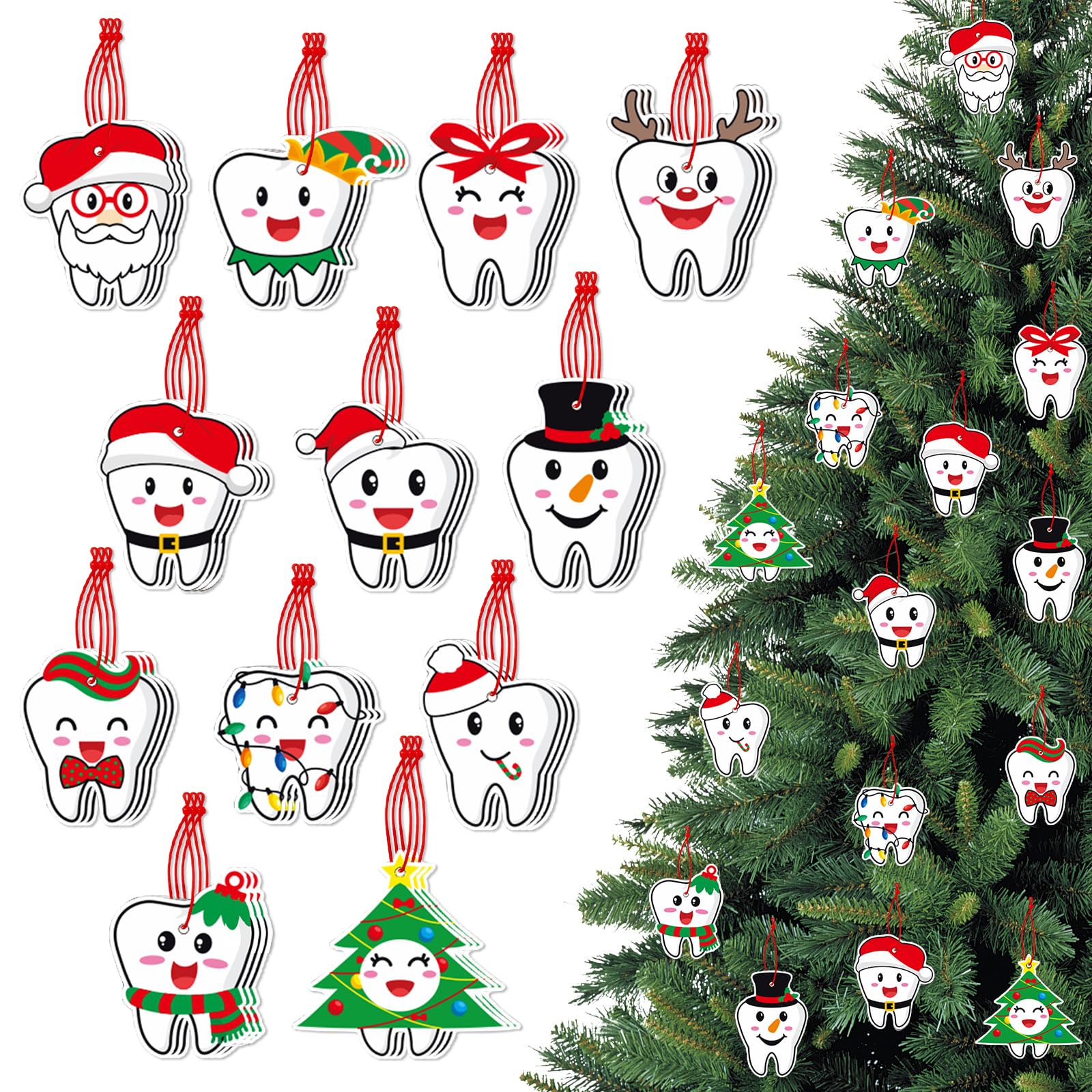 Photo 1 of *MINOR DAMAGE - USED*
36 Pcs Tooth Christmas Tree Ornaments, Tooth-Themed Hanging Decorations for Dental Office, CNA Week, Dental Assistant and Hygienist Holiday Décor