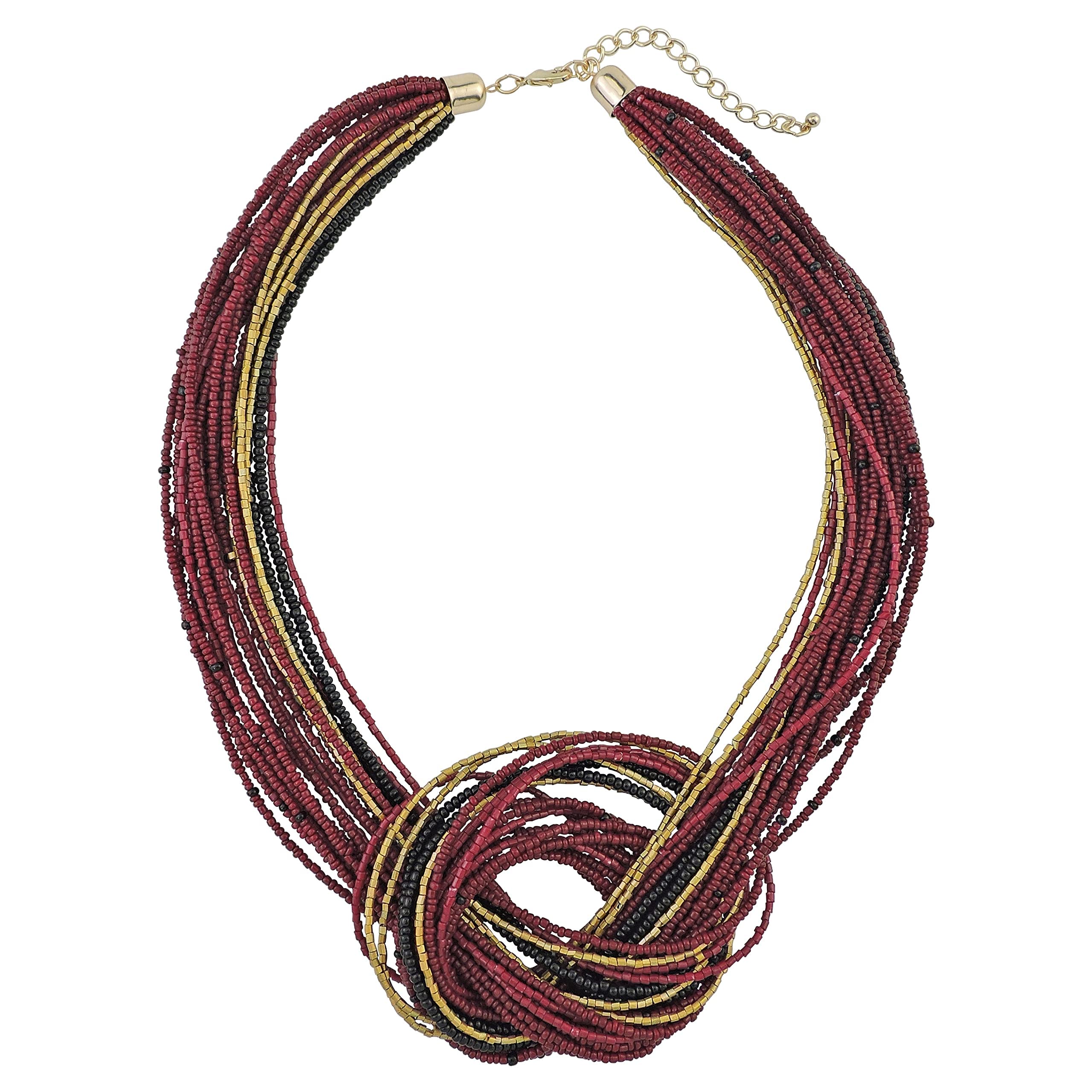 BOCAR Seed Beads Multilayer Chunky Bib Statement Knot Necklace (NK-10316-Wine)