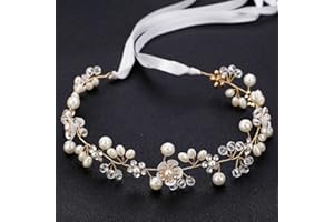 KAYZON Hair Accessories: Bridal Pearl Flower Headpiece Headband for Girls, Flower Girls, and Women (Gold)