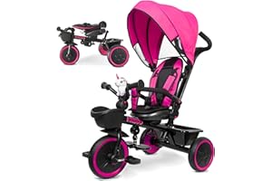 KRIDDO 7-in-1 Tricycle Stroller for Toddlers 18 Months to 5 Years, Adjustable Push Handle, Rotatable Seat, Safety Harness & Removable Canopy, Cup Holder, Storage, Toddler Trike/Bike for Baby, PK