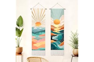 seewan 2 Pack Long Vertical Wall Tapestry, Boho Nature Landscape & Floral Aesthetic Wall Hanging for Bedroom Living Room Home