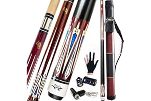 Tai ba cues 2-Piece Pool cue Stick + Hard Case, 13mm Tip, 58", Hardwood Canadian Maple Professional Billiard Pool Cue Stick 18,19,20,21,22 Oz Pool Stick (Selectable)-Blue, Black, Red, Gray, Green
