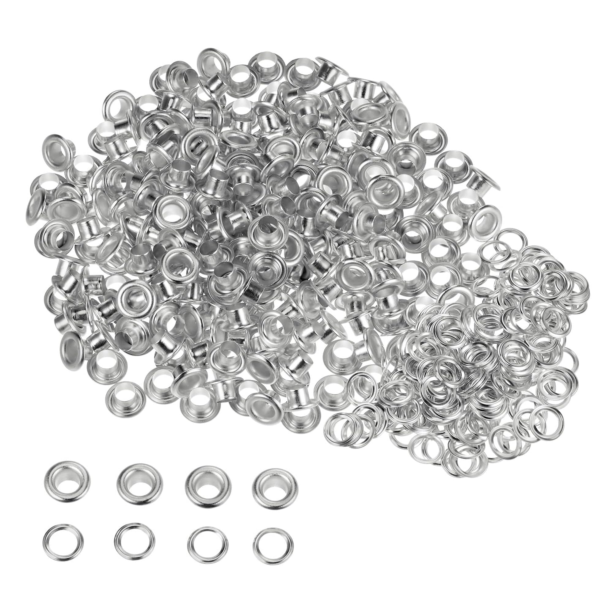 Trimming Shop 6.5mm Eyelet Grommet Kit Iron Eyelets with Aluminium Washers for Leather, Fabric, Tarpaulin, Canvas, Shoes, Belts, Curtains, DIY Craft Repair Metal Eyelets, Silver, 1000pcs