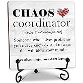 Chaos Coordinator Definition Desk Table wood Decor, Gifts For Colleagues, Bosses And Besties, Inspirational Gifts, Women Office Home Decorations And Accessories(5X5In Grey）- A01