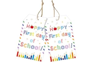 YITLA Back to School Gift Tags,50 PCS First Day of School Gifts Tags with 10m String for Students, Teachers, and Classroom Treat Bags (Happy First Day)