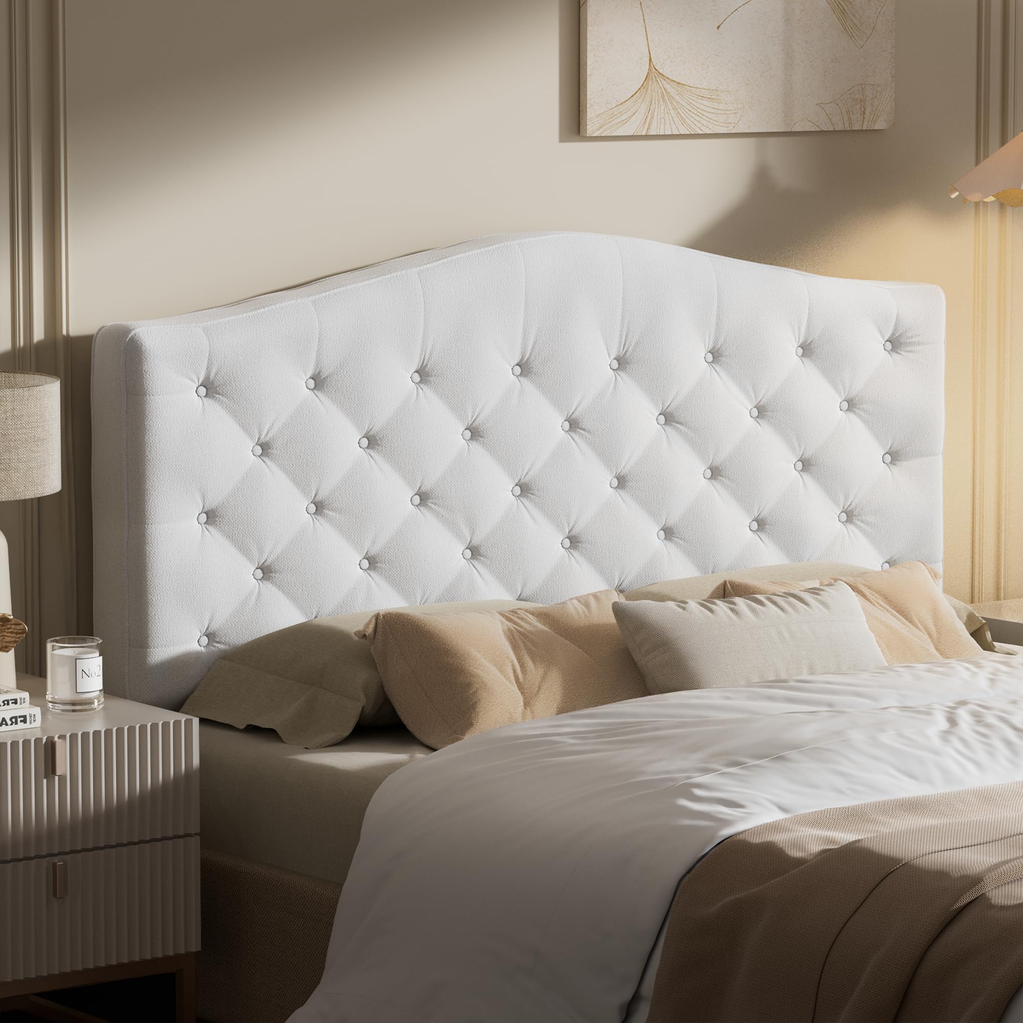 HOMRELEXA King Headboard Only, Modern Tufted Headboard King Size, 4" Thickened High-Density Sponge, Luxury Chenille Fabric, Easy Assembly, Beige