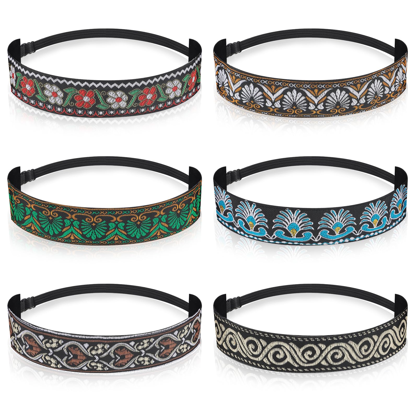 Qianyu 6 Pcs Woman Adjustable Headband Non Slip Velvet Lined Retro Style Stretch Cute Headband for Women Girls Elastic Fabric Sport Yoga Work Makeup Stylish Hair Accessories Hairbands
