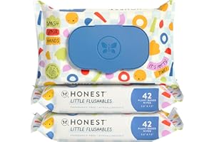 The Honest Company Plant-Based Toddler Flushable Wipes 99% Water Hypoallergenic EWG Verified for Potty Training Fragrance-Free and Safe to Flush 126 Count