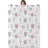 AHUCIZ Playful Owl Blanket,Cute Bird with Tree and Heart Fleece Blankets,Soft Warm Decorative Throw for Couch,Bedroom,Travel,Camping,Practical Throws Gifts for Kids Adults Nature Lovers,50X60 Inch