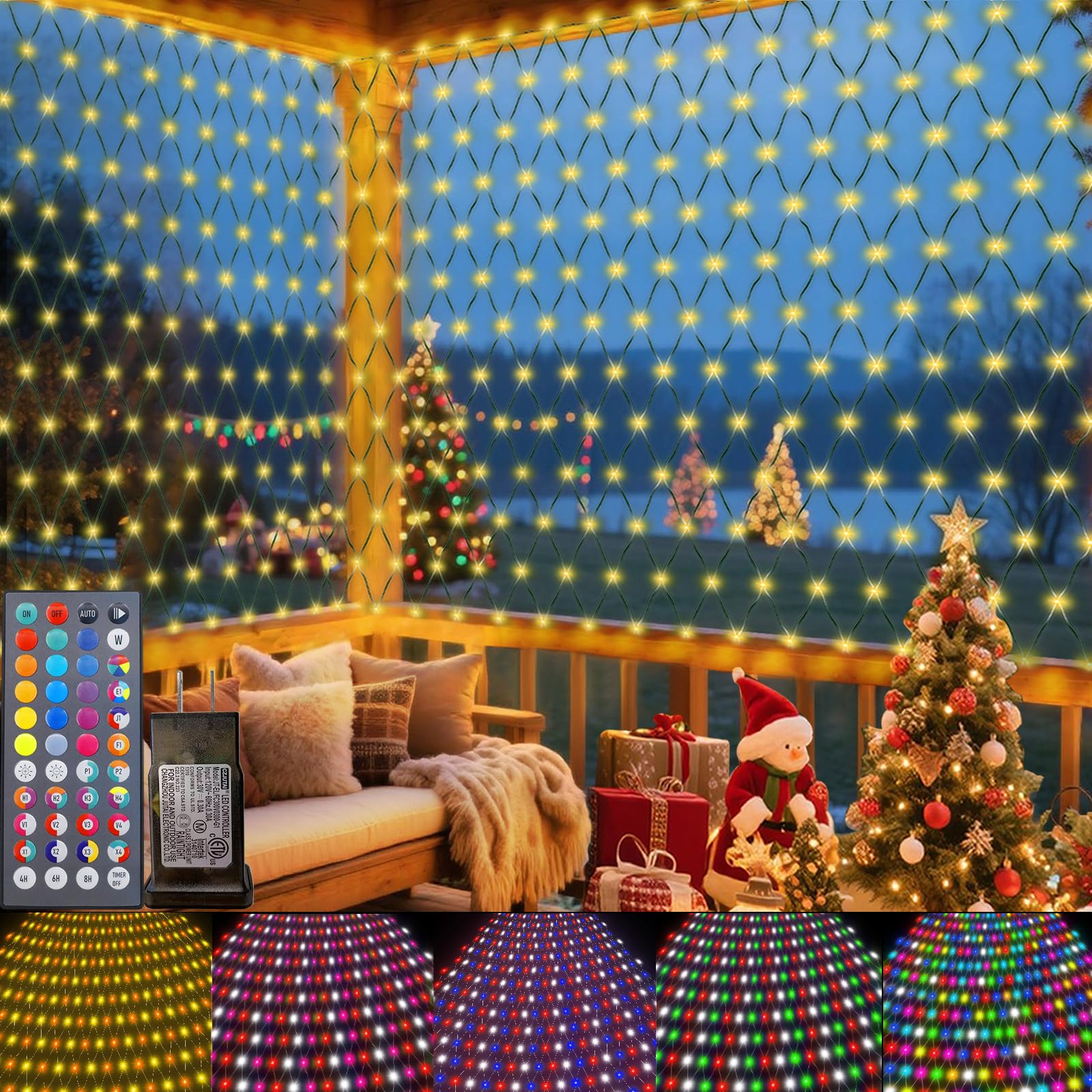 Photo 1 of Color Changing Christmas Net Lights 9.8x6.6 ft RGB LED Net Mesh Lights with Remote for Xmas Tree Connectable Plug in, Bushes, Wedding, Garden, Indoor, Outdoor Halloween Decorations