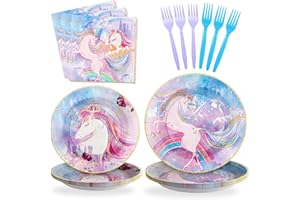 SCIONE 96 Pcs Pink Girl Plates and Napkins Party Supplies Rainbow Birthday Party Tableware Set Perfect for Girls Birthday Party Decorations Serves 24 Guests