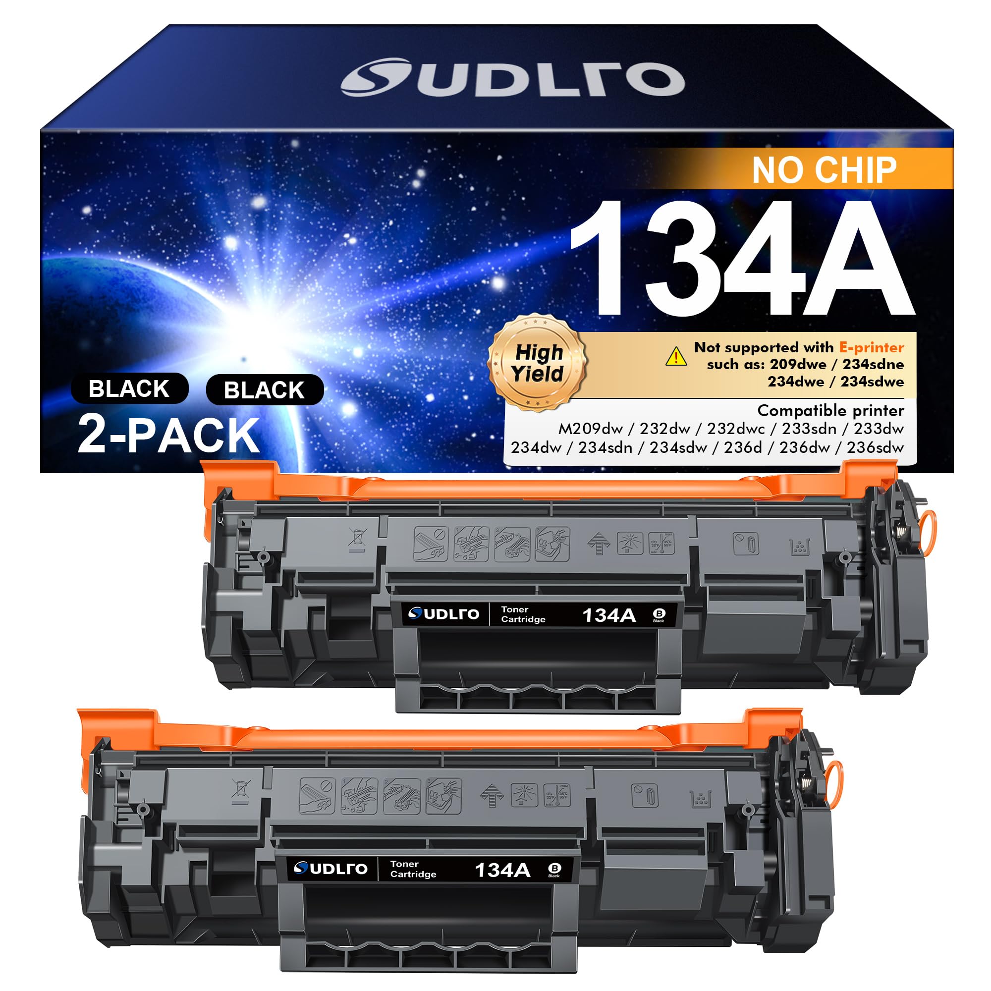 Photo 1 of (No Chip) 134A Toner Cartridge Replacement for HP 134A Black Toner Cartridge W1340A 134X W1340X for HP Laserjet Pro M209dw 232dw 232dwc 233sdn 233dw 234dw 234sdw 236dw 236sdw Series Printer, 2 Packs