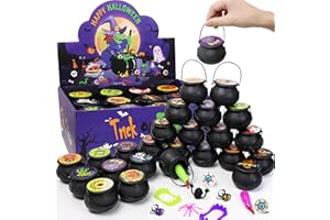 GRASTFU 192 PCS Halloween Party Favors for Kids 24 Pack Prefilled Small Plastic Witch Cauldron, Halloween Assorted Toys Bulk Halloween Treats for School Classroom Prizes Trick or Treat Gift for Boy Girls Kids