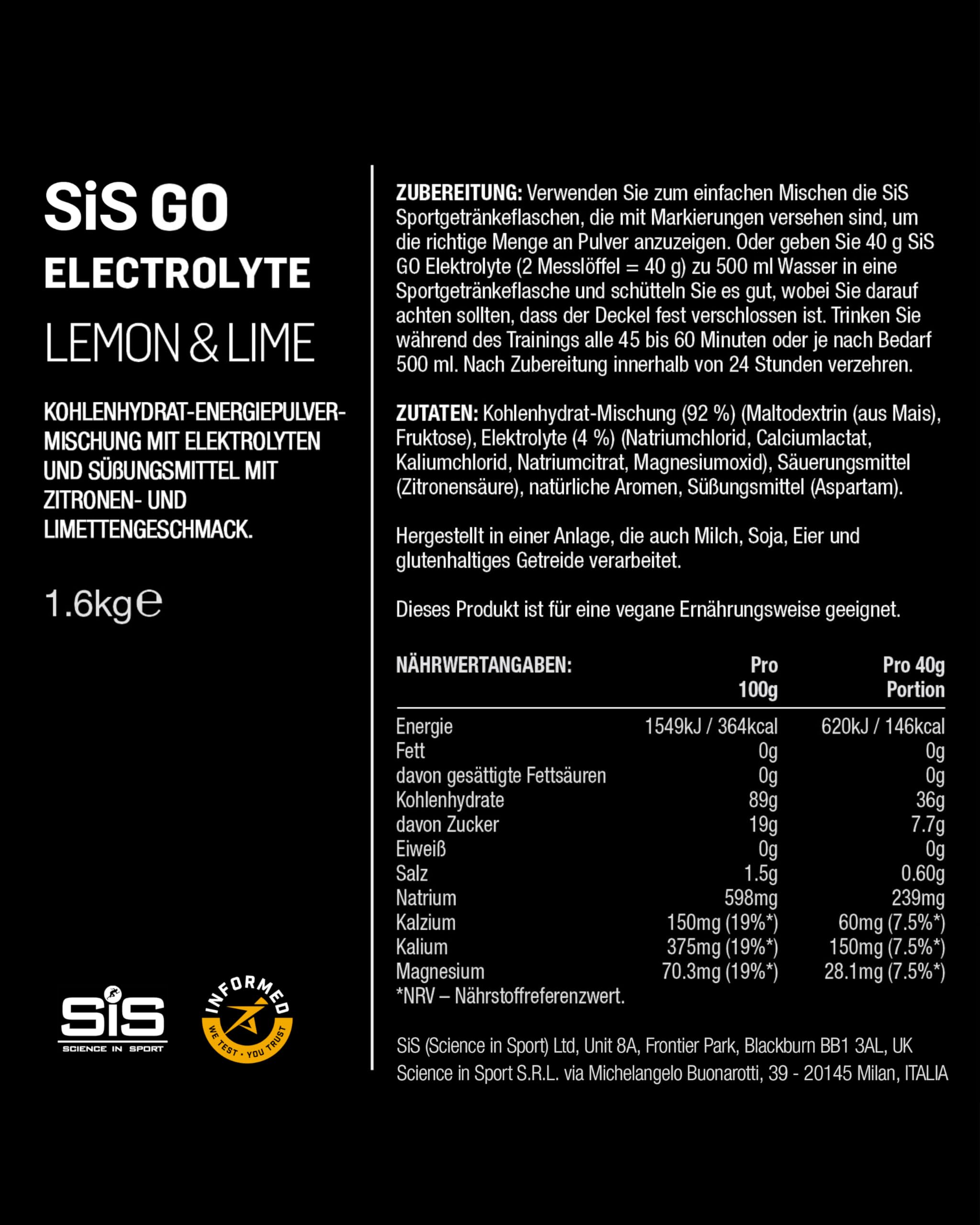 SIS Science in Sport GO Electrolyte Sportgetränk Zitrone und Limette, 1er Pack (1 x 1.6 kg) 5