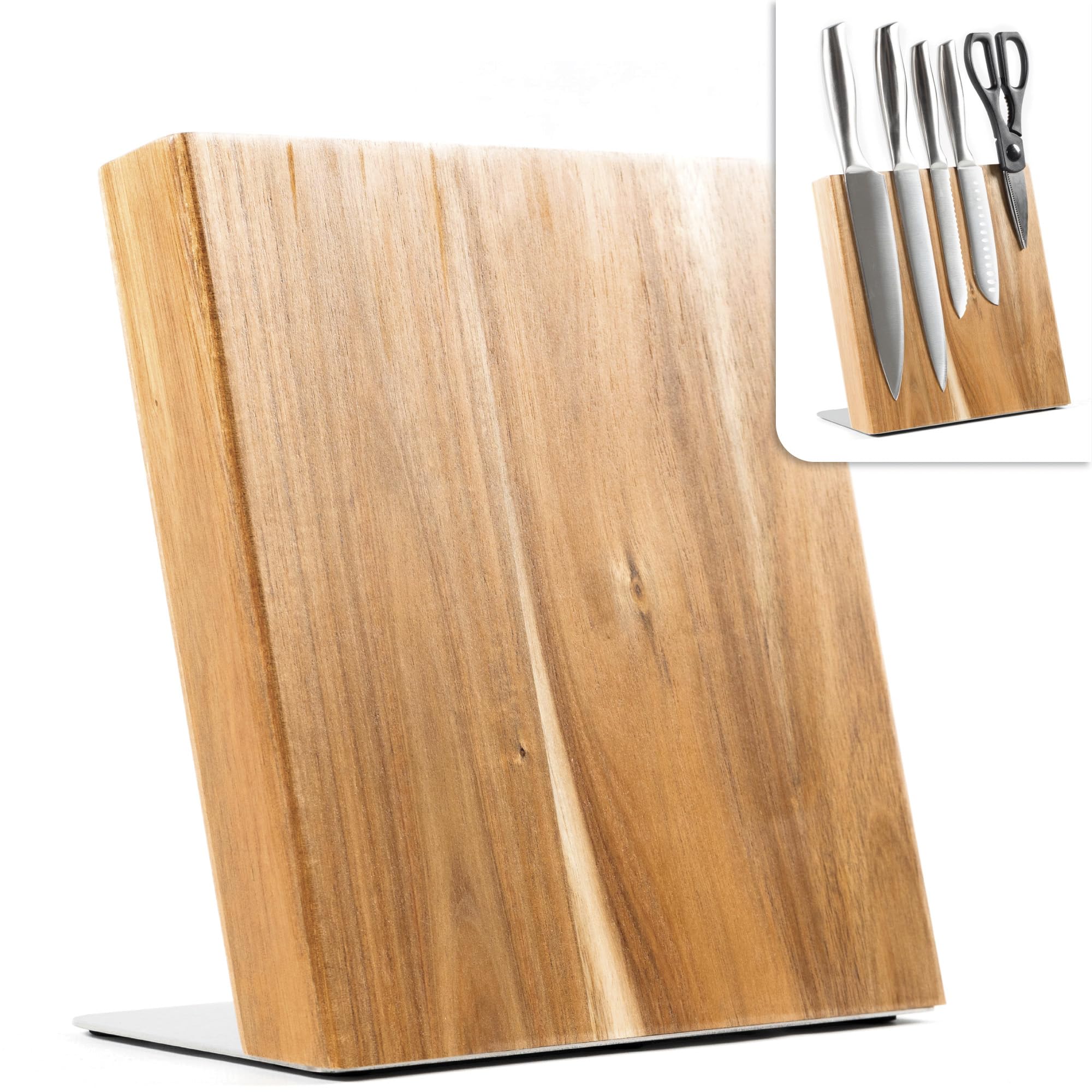 Coninx Acacia Wood Knife Block - Magnetic Knife Holder for Safe & Convenient Knife Storage - Knife Holder Without Knives - Elegant & Easy-to-Clean Magnetic Knife Block