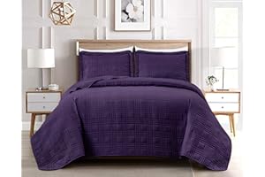 Chezmoi Collection Kingston King Size Bedspread Set, 3-Piece Dark Purple Oversized Quilted Microfiber Lightweight Bedspread Coverlet (118"x106") for All Seasons