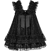 Satini Lingerie Satin Sissy Babydoll Ruffles Frilly Lace Nightie Negligee Cosplay Nightwear Dress