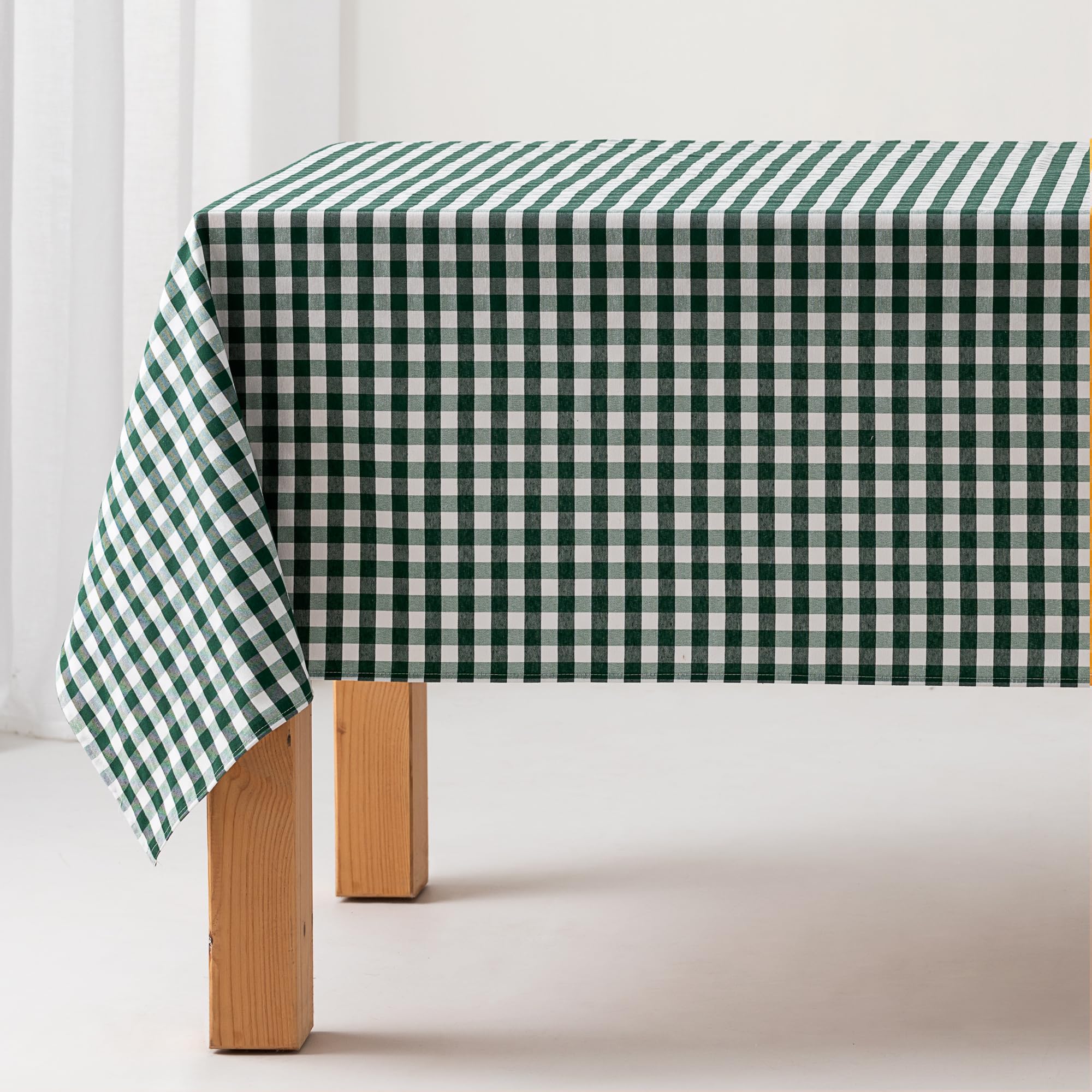 GAMUSI Stain Resistant Rectangular Vichy Cotton Tablecloth Waterproof 140 x 300 cm Green