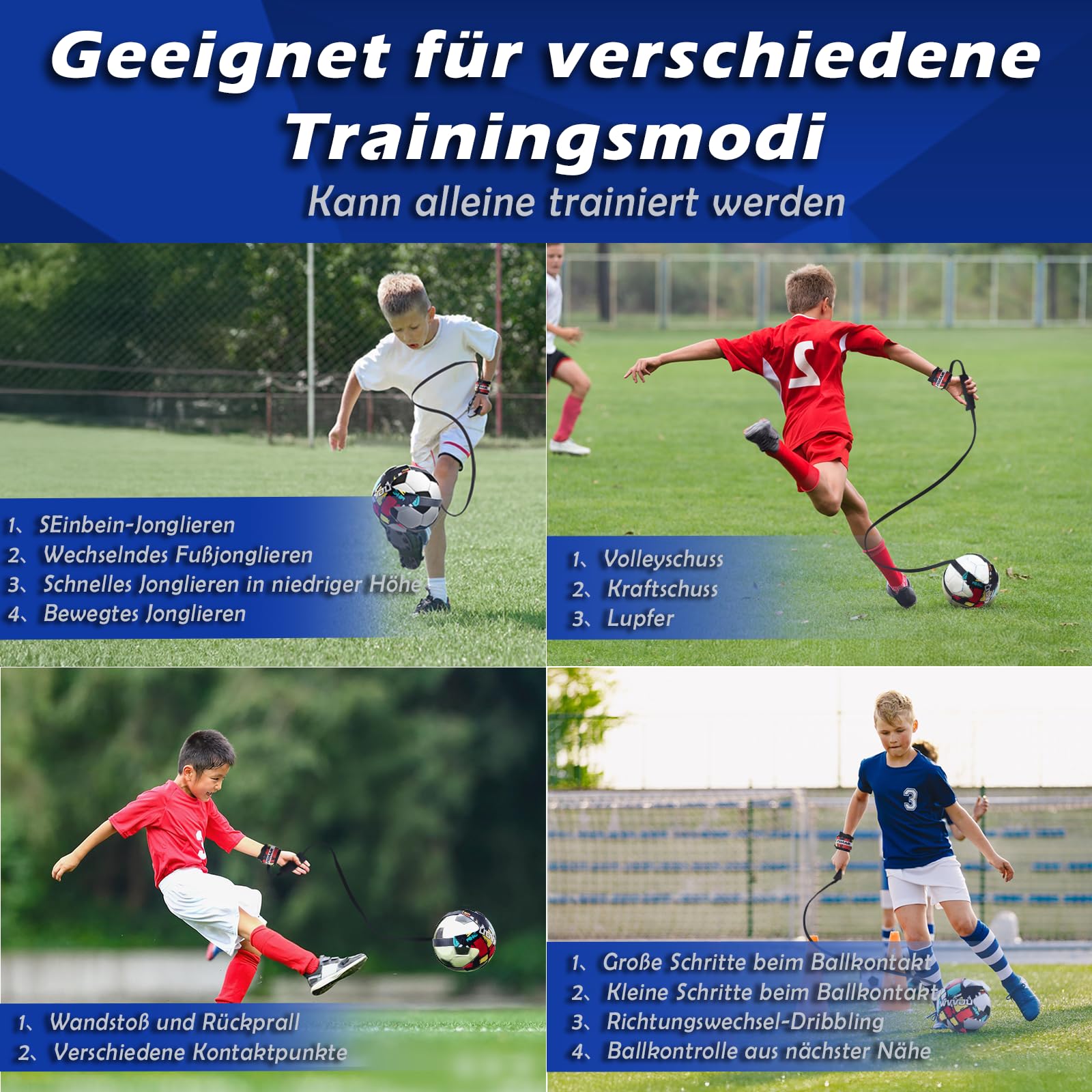 WVVOU Fußball Volleyball Rugby Kick Trainer, Fussball Geschenke Jungen, Handle Solo Fussball Trainingszubehör mit Verstellbarer Handgelenkband, Kinder Fußball Training Zubehör 6