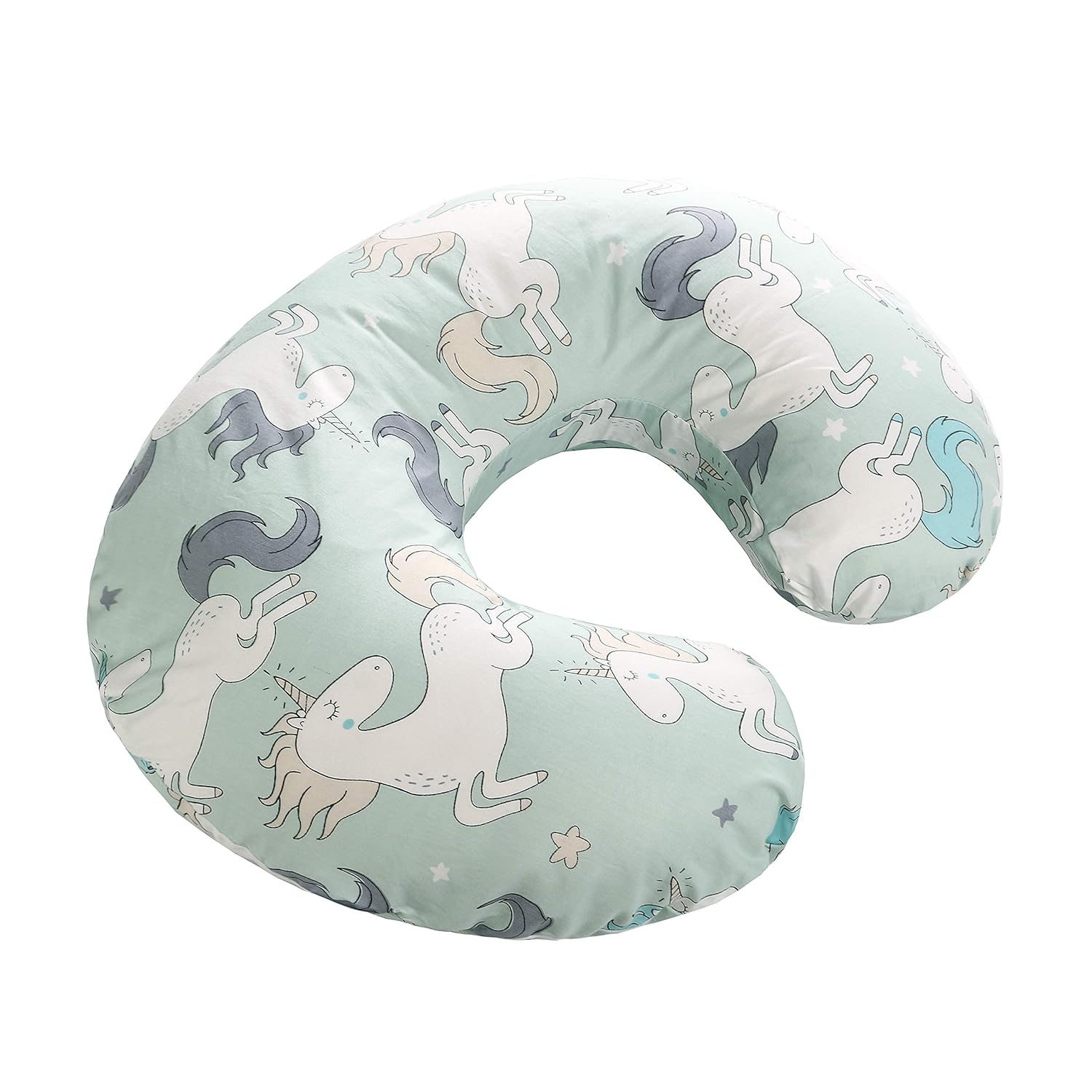 LAT Nursing Pillow Cover,100% Natural Cotton Breastfeeding Pillow Slipcover,Extra Soft and Snug on Baby Nursing Pillow(Green Unicorn)