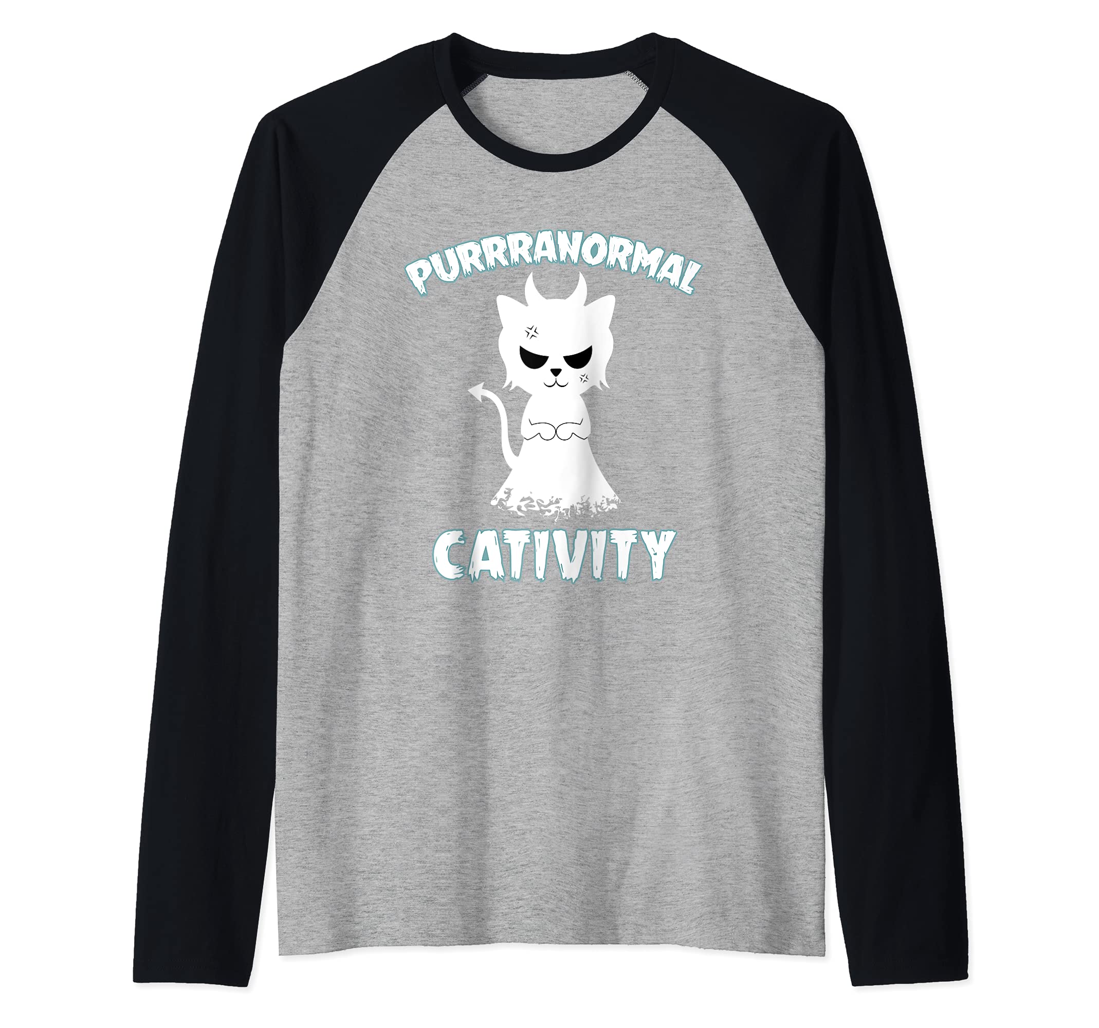 Purrranormal Cativity Boo Kitten Cat Ghost Halloween Costume Raglan Baseball Tee
