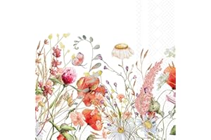 IHR Ideal Home Range Cocktail Napkins Disposable 3-Ply Paper Party Napkin Pack, 5" x 5", Field of Flowers, 20-Count