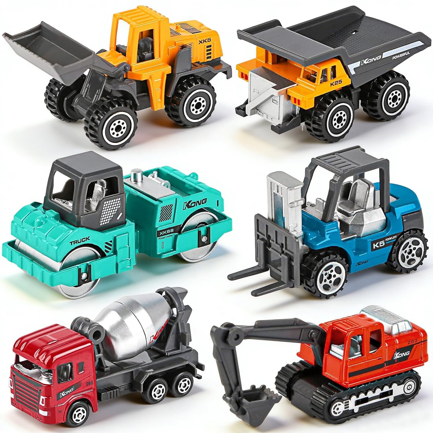 NimblusToy Construction Trucks Vehicles, 6Pcs Alloy Mini Construction Vehicles, Colorful Mini Assorted Construction Vehicles, Construction Toys Set, Car Playset Gift for Boys