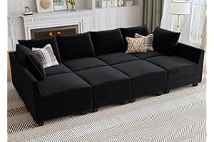 HONBAY Modular Sectional Sleeper Sofa Velvet Sectional Sleeper Couch with Storage Seats Oversized Sectional for Living Room,Black