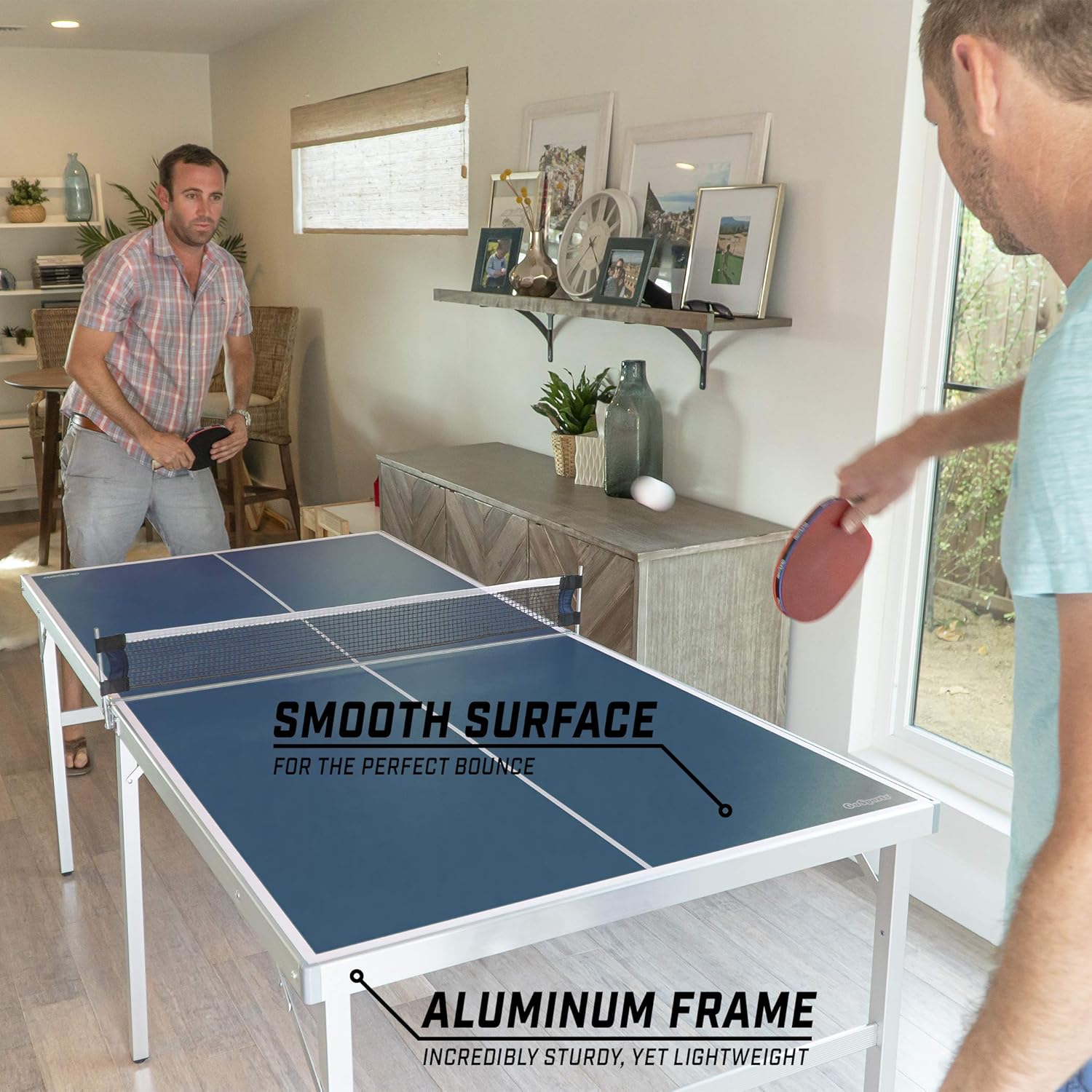 GoSports 6’x3’ Mid-Size Table Tennis Game Set - Indoor/Outdoor Portable Table Tennis Game with Net, 2 Table Tennis Paddles and 4 Balls, Blue (PP-TABLE-6x3-BLUE): Sports & Outdoors