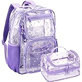 Transparent Backpacks with Lunch Box Sets (clear backpack & clear duoble lunch bag-purple)