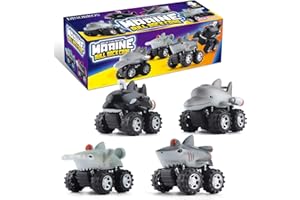 DINOBROS Shark Toys Pull Back Cars for Boys and Toddlers 4 Pack Ocean Sea Animal Truck Toy Dolphin Hammerhead Shark Killer Whale Playset Gift for 3 Years Old and Up