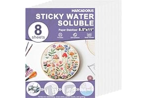 MARCADORUS Water Soluble Stabilizer for Embroidery - Stick and Stitch Wash Away Paper 8.5x11 Inch 8-Pack, Printable Stabilizer for Hand & Machine Embroidery, Ideal for Printing & Drawing Patterns