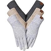 ZNRZNR 3 Pairs Winter Gloves for Women, Upgraded Touch Screen Warm Knit Thermal Gloves for Cold Weather for Hiking Driving