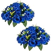 NUPTIO Flower Balls for Wedding Centerpieces - 2 Pcs 9.5 inch Diameter Fake Flower Ball Arrangement Bouquet Party Centerpieces for Tables - Royal Blue Rose Bouquet Centerpiece Flowers for Table