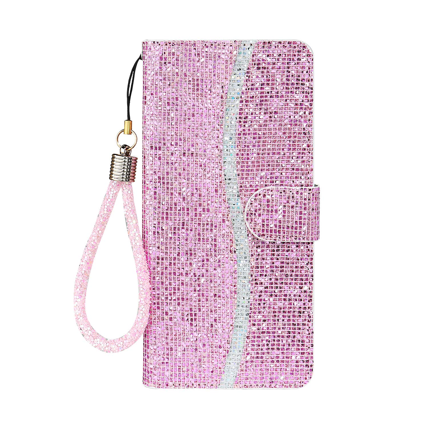 Tiyoo Phone Case for iPhone 7/8 Flip Case Bling Glitter Sparkle Case, 3D Sequins Leather Wallet Cover with Magnetic Closure, Support Stand and Card Slots, with Lanyard Strap (Pink/Rose gold)