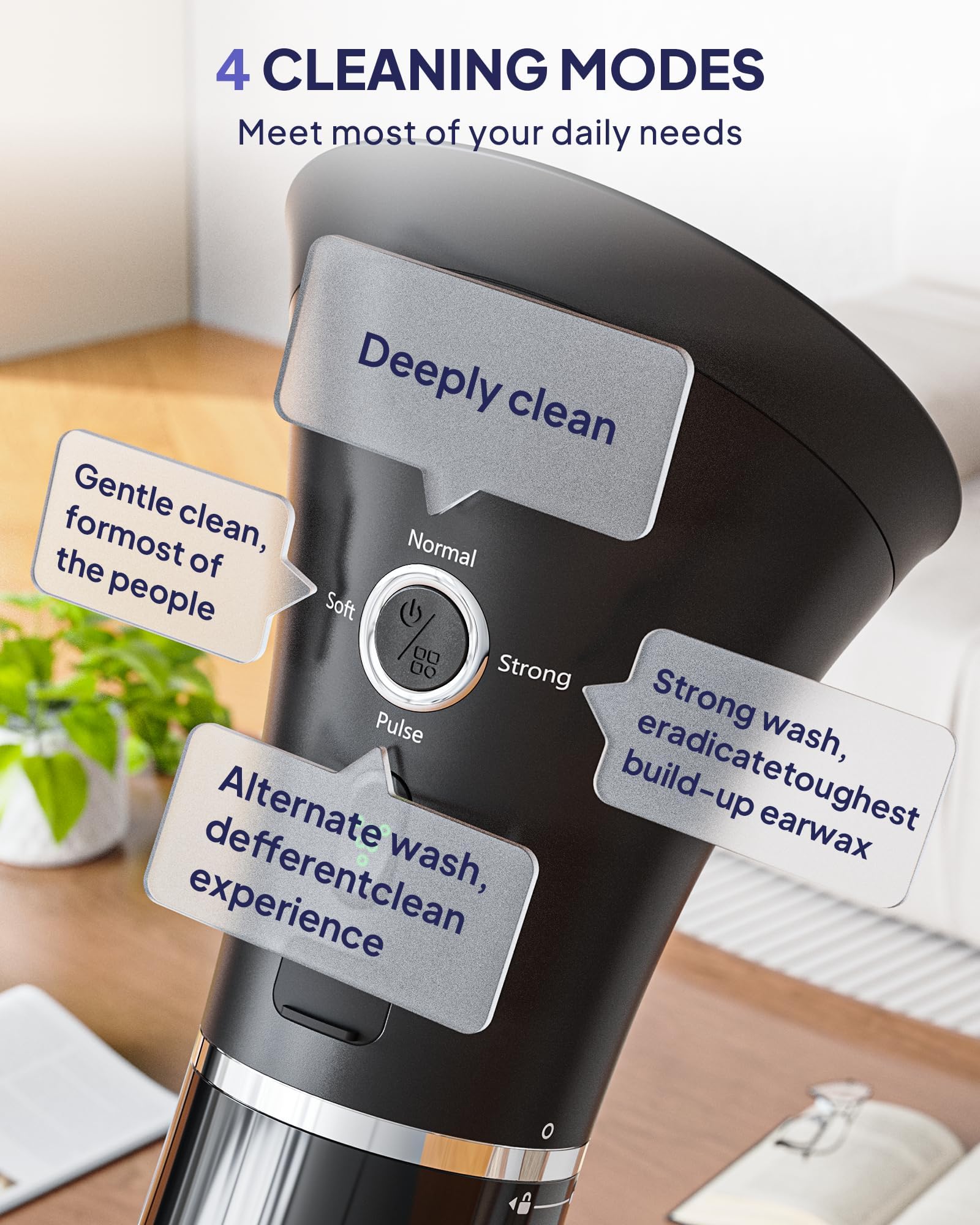 KAUGIC Upgraded Ear Wax Removal with One-Piece Waste Tank, Safe Cleaner with Water Temperature Sensor, Effective Ear Irrigation Kit & USB-A to C Cable, IPX7, Black