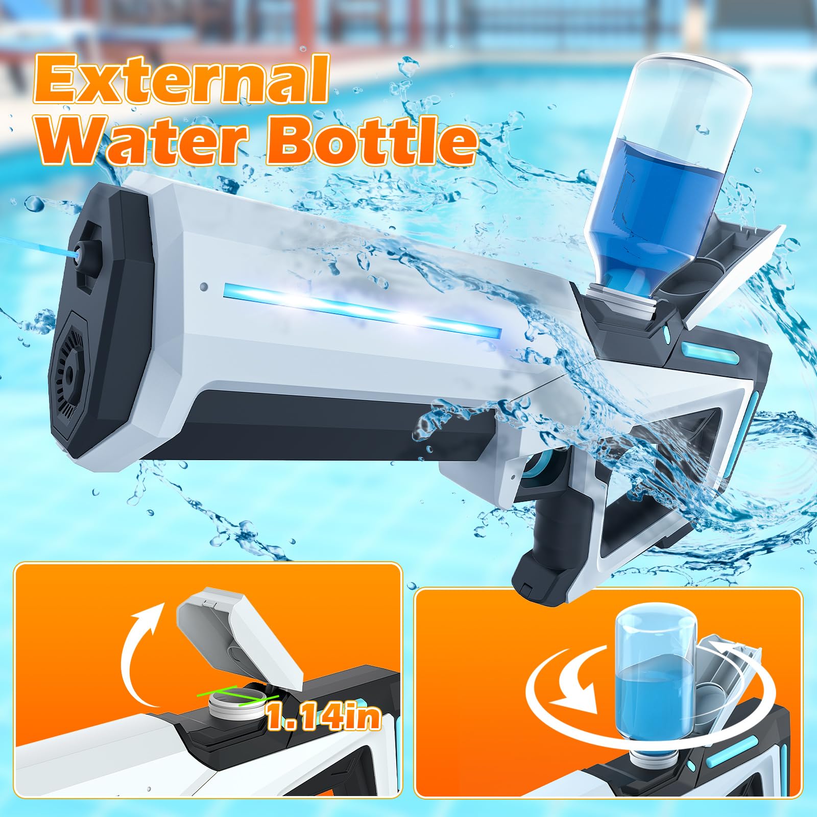 Elektrische Wasserspritzpistole für Kinder & Erwachsene Wasserpistole 60B– Automatisch, Wasserdicht, Batteriebetrieben für Pool, Strand, Outdoor-Partys 8-12 Jahre 4