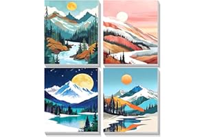 TOSTOG Landscape Scenes 4 Pack Framed Canvas Painting by Numbers Art Kit for Adults and Kids, Beginner Acrylic Painting Supplies with Wooden Frame for Home Wall Decor 20 * 25 cm/8 * 10 in