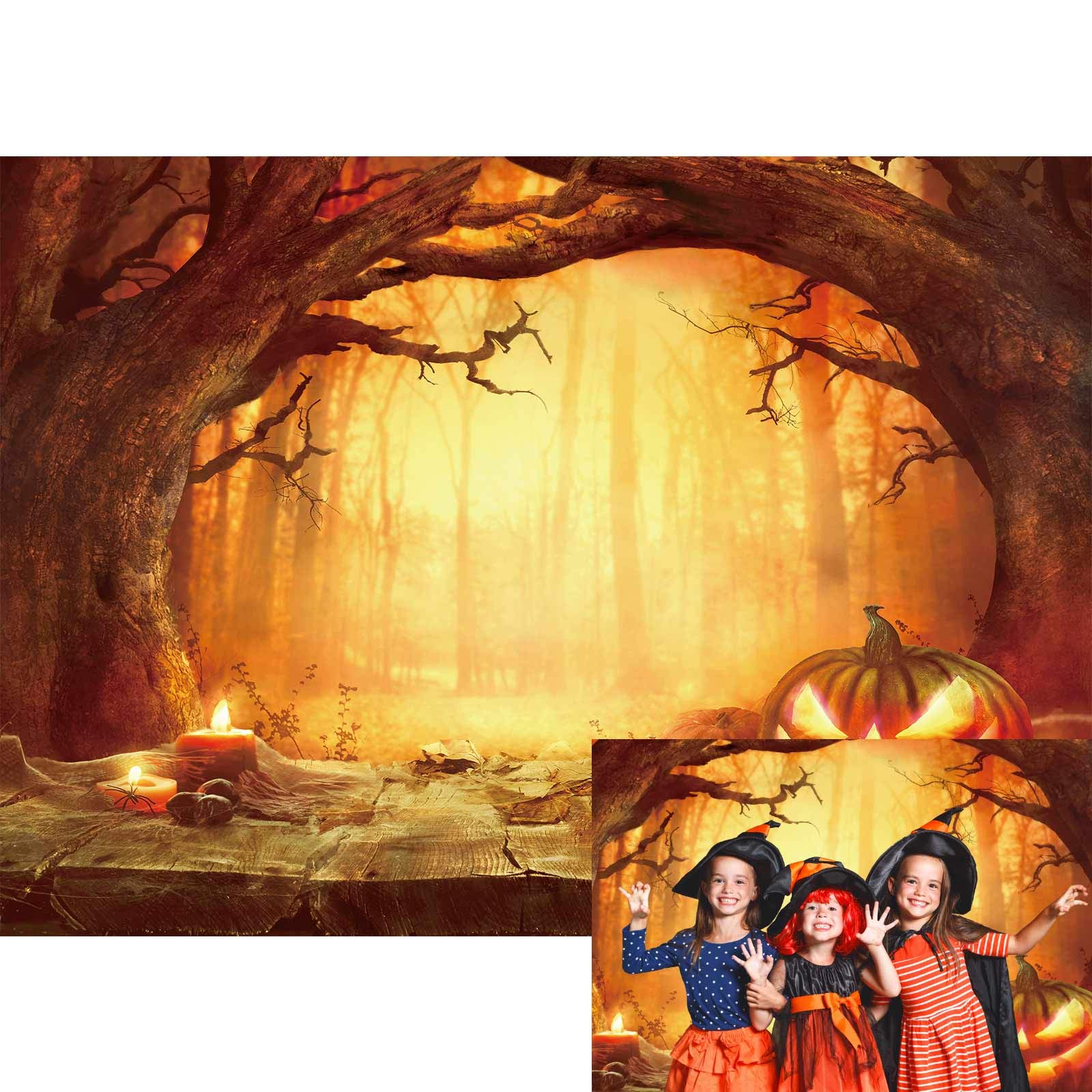 Buy Allenjoy 7x5ft Halloween Backdrop Orange Night Pumpkin Misty Creepy