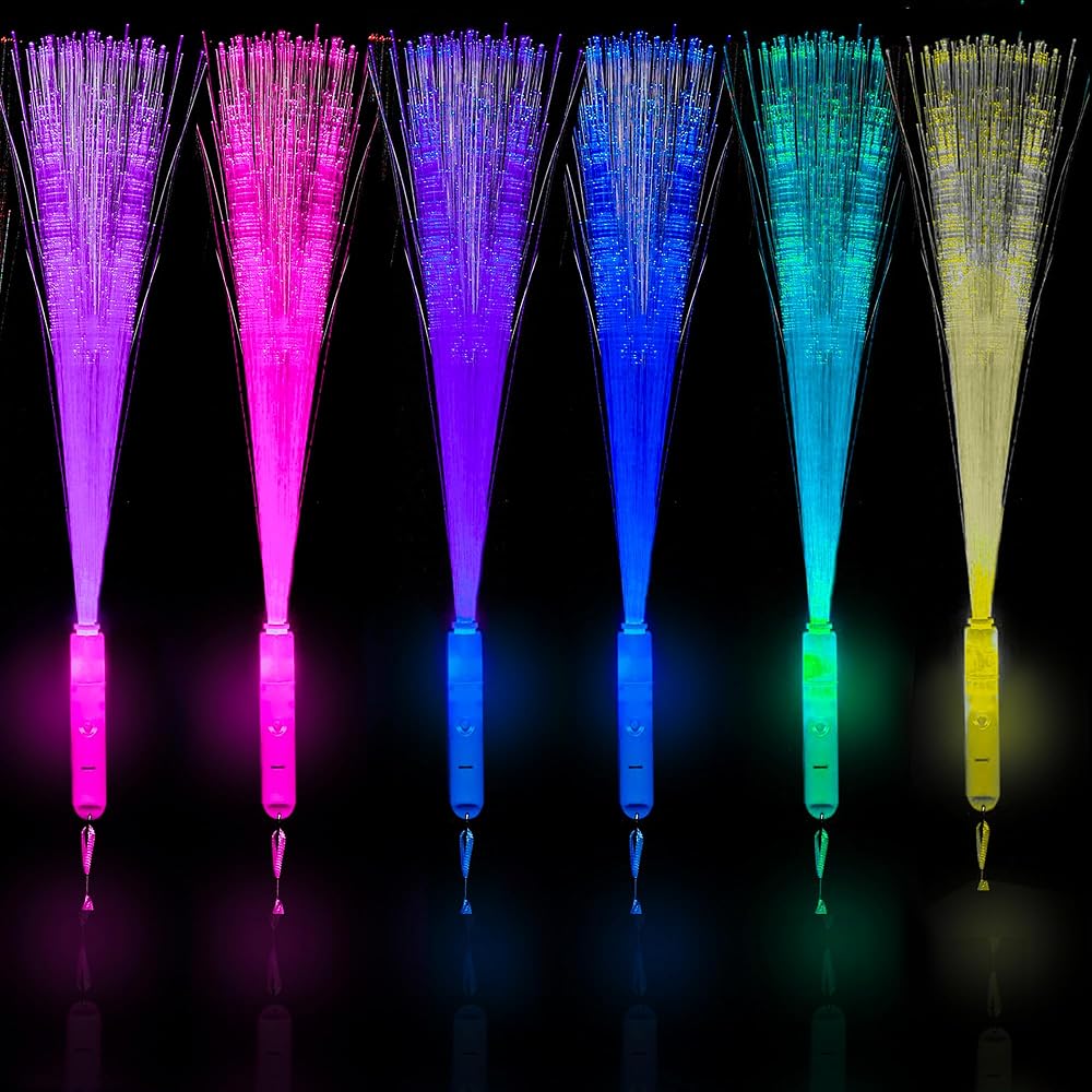 ZAIBIER Pack Of 6 Fibre Optic Wands For Kids 3 Modes Light Up 7 Colours
