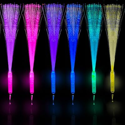 ZAIBIER Pack Of 6 Fibre Optic Wands For Kids 3 Modes Light Up 7 Colours