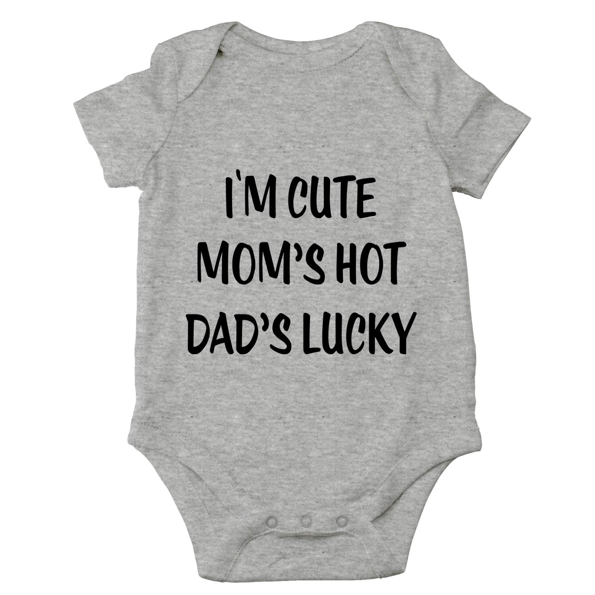 Crazy Bros TeesI'm Cute, Mom's Hot, Dad's Lucky Baby Bodysuit Adorable Unisex Romper Boy Newborn Clothes