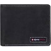 Alpine Swiss Wallet for Men Nolan Commuter Bifold Dual ID Windows for License Work Badge RFID Protection Divided Bill Section Gift Boxed Nubuck Black