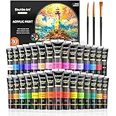 Shuttle Art 30 Colors Acrylic Paint Set, 36ml Tubes with 3 Brushes, Artist Grade Acrylic Paint, for Kids Adults Beginners, Pa