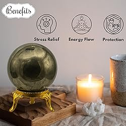 Amazing Gemstone Pyrite Crystal Ball with Stand - 2