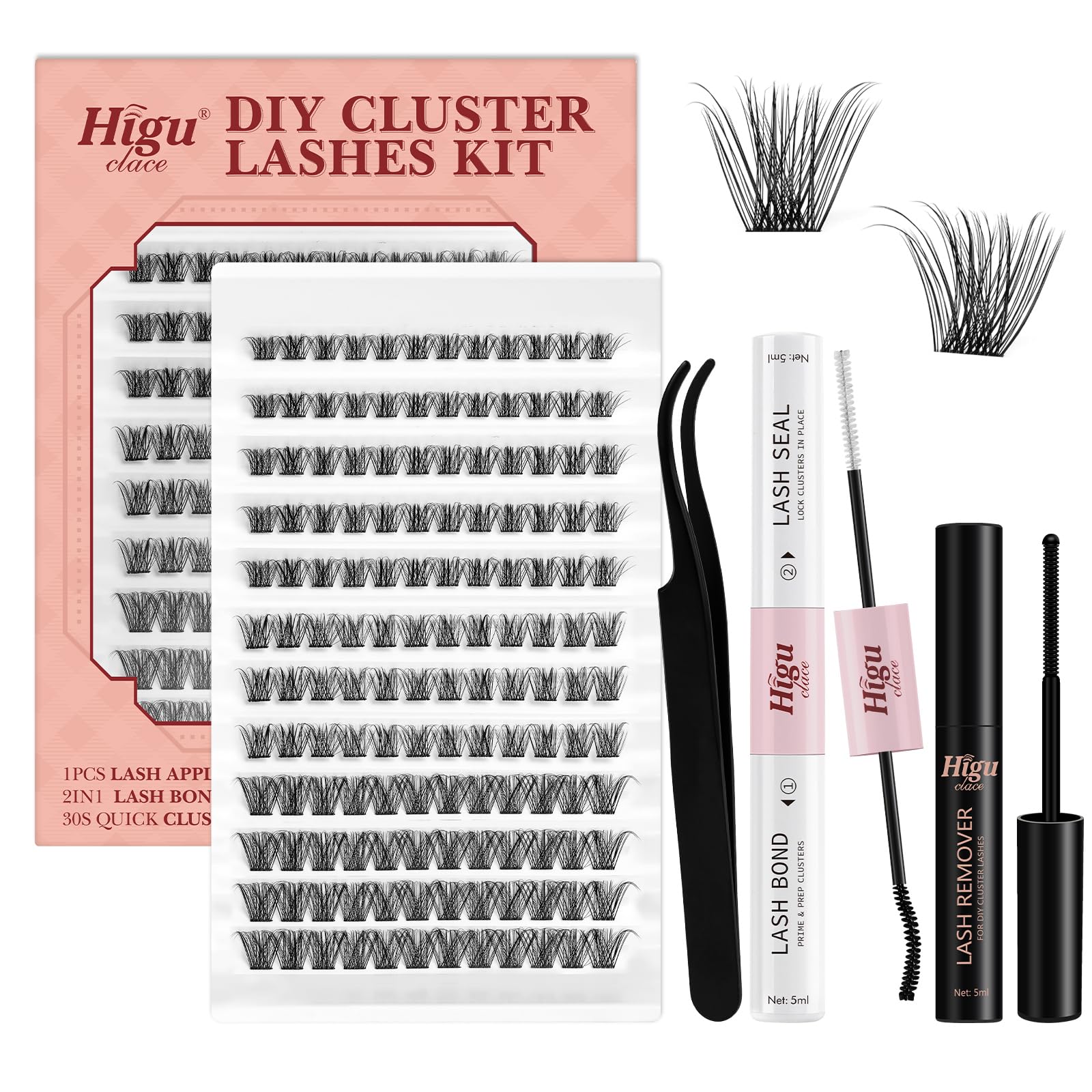 Higu clace Wimpern-Extensions-Set, Lash Extension Set 144pcs Wimpernverlängerung Set Mix10-16mm mit Applikator und Wimpernkleber und Versiegelung,zu Hause (Pretty Kit D-10-16mm)