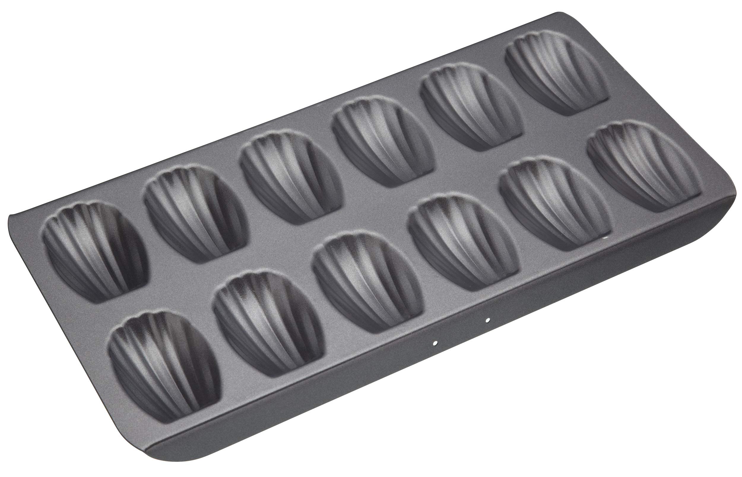 MasterClass Madeleine Tray with PTFE, PFOA and BPA Free Non Stick, Robust 1mm Thick Carbon Steel, 12 Hole Cake Mould, 4x 2 cm, Grey