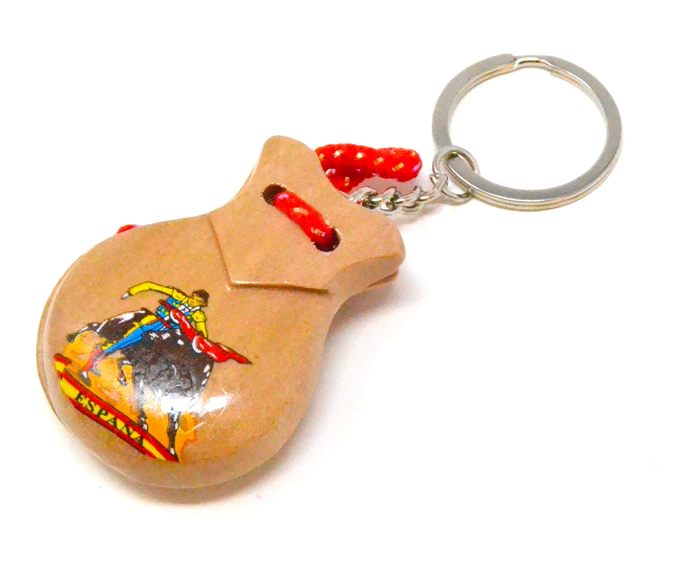 natural . mini castanets keychain. small musical instrument keychain. flamingo dance. small. spanish from Spain