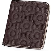 VIMUTI Womens Wallet,Slim Small Wallet Women RFID Bifold Compact Wallets for Women 3D Embossed Leather Wallet with ID Credit Card Holder Zipper Coin Pocket Coffee