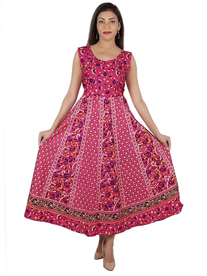 Women's Cotton Dress (ADMidi041_Red_Free-Size)